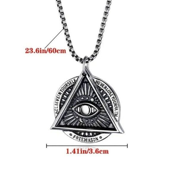 Stainless Steel Masonic Illuminati All Seeing Evil Eye Pendant Chain Necklace - Picture 5 of 9